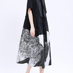 Loose Short Sleeves Contrast Color Drawstring Printed Tied Waist Lapel Midi Dresses Shirt Dress
