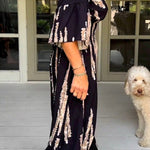 Retro 3/4 Sleeve Print Midi Dress