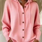 Women's Casual Retro Solid Color Knitted Hooded Cardigan