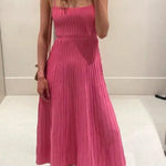 Women's Tube Top Slim High Waist Sling Knitted Dress Seaside Vacation Pleated Long Skirt