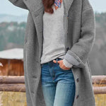 Casual Loose Solid Color Hooded Single-breasted Woolen Coat