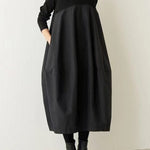 Long Sleeves Loose Split-Joint Round-Neck Midi Dresses
