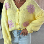 Embroidered Floral V-neck Long-sleeved Button-knit Cardigan