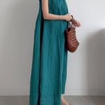 Casual Simple Solid Color Split-Side Round-Neck Sleeveless Midi Dress