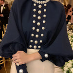 Loose Puff Sleeves Solid Color High Neck Blouses&Shirts Tops