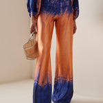 High Waisted Loose Contrast Color Gradient Split-Joint Tie-Dyed Pants Trousers