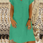 A-Line Loose Solid Color V-Neck Midi Dresses
