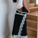 Verve Twisted Drape Across Tee Chiffon Lace Trim Hem Maxi Dress
