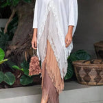 Elegant Pleated Satin Ombre Fringe Detailing Maxi Dress
