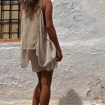 Isla Linen Blend Ethnic Print Knit Panel Loose Tank