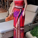 Botanical Floral Print Sexy Stretchy Tube Top High Waist Slit Maxi Dress