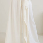 White Cross-Neck Lace Panel Wide-Leg Jumpsuit With Tie Waist