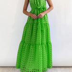Loose Sleeveless Plaid Ribbed Stand Collar Maxi Dresses