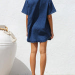 Loose Short Sleeves Split-Joint Lapel Mini Dresses Shirt Dress