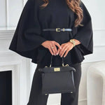 Elegant Moment Woolen Button Turtleneck Belted Oversized Cape