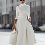 Long Sleeve High-Neck Top And Midi Skirt Two-Piece Set