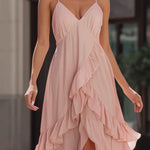 Asymmetrical Ruffle Chiffon Maxi Dress With Spaghetti Straps