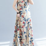 Loose Sleeveless Floral Printed Round-Neck Maxi Dresses