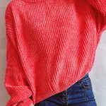 Solid Color Casual Round Neck Lantern Sleeve Short Knitted Sweater