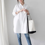 Urban Loose Solid Color Striped Lapel Blouse Top