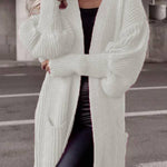 Lantern sleeve loose long knit cardigan
