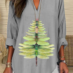 Women's Casual Watercolor Dragonfly Tree Cotton Blend Print T-shirt