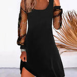 A-Line Long Sleeves Mesh Split-Joint U-Neck Mini Dresses