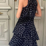 Cabana Date Polka Dot Print Halter Bow Neck Tiered Maxi Dress