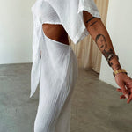 Lace-up Exposed Waist Cotton and Linen Dress