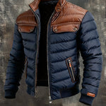 Oskar | Navy Quilted Jacket Featuring Leather Accents