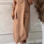 Women's Cotton and Linen Solid Color Casual Lapel Pocket Long Dress