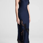Paris Dream Satin Lace Trim Irregular Design Drape Maxi Dress