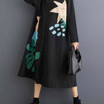A-Line Long Sleeves Buttoned Pockets Printed Split-Joint Lapel Midi Dresses Shirt Dress