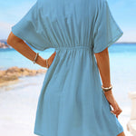 Batwing Sleeves Loose Elasticity See-Through Split-Joint V-Neck Mini Dresses