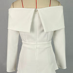 Long Sleeves Loose Pleated Solid Color Split-Front Off-The-Shoulder Blouses&Shirts Tops