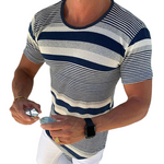 Men's Spring and Summer Casual Horizontal Stripe Knit Short Sleeve T-Shirt