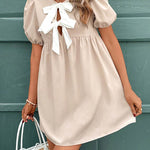 A-Line Loose Bowknot Elasticity Pleated Round-Neck Mini Dresses