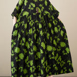Loose Floral Pleated Round-Neck Midi Dresses