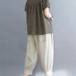 Cotton Blend Plaid Polo Puff Sleeve T-Shirts Tops