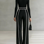 High Waisted Loose Belted Contrast Color Pockets Pants Trousers