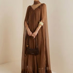 Cape Irregularity Layered Pleated Ruffled See-Through Solid Color Split-Joint High Neck Maxi Dresses