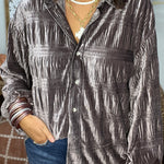 WOMEN'S SHIRRED VELVET BUTTON DOWN TOP