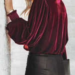 Red Velvet Surplice V Neck Bubble Sleeve Bodysuit
