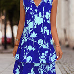A-Line High Waisted Falbala Printed Split-Joint Tied Tiered V-Neck Mini Dresses