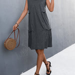 A-line Loose Pleated Solid Color Split-Joint V-neck Midi Dresses