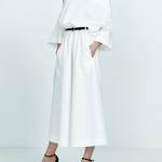 Long Sleeves Loose No Belt Solid Color Off-The-Shoulder Midi Dresses