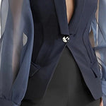 Loose Puff Sleeves See-Through Split-Joint Lapel Blazer Suits Blouses&Shirts Tops