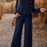 Temperament casual suit solid color long-sleeved top loose trousers