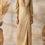 Gold Coast Long Sleeve V Neck Top Slit Skirt Set
