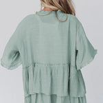 Ruffled Trim Short Sleeve Open Front Kimono